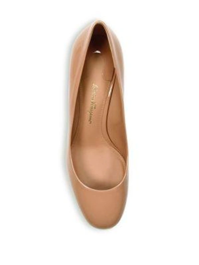 Shop Ferragamo Lucca Patent Leather Flower Heel Pumps In Blush