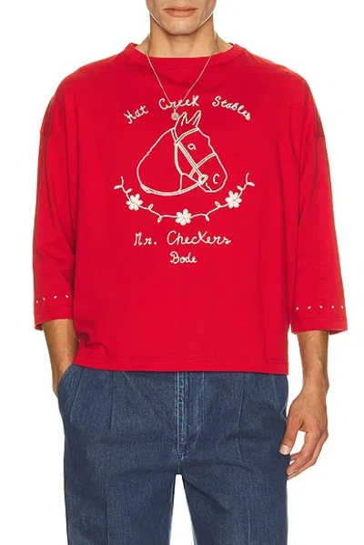Bode Stables Graphic-print Three-quarter-sleeve T-shirt In Red