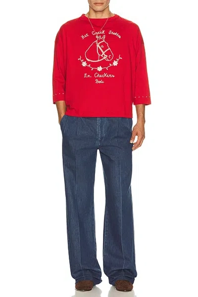 Bode Stables Graphic-print Three-quarter-sleeve T-shirt In Red