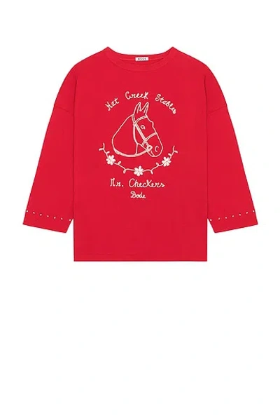 Bode Stables Graphic-print Three-quarter-sleeve T-shirt In Red