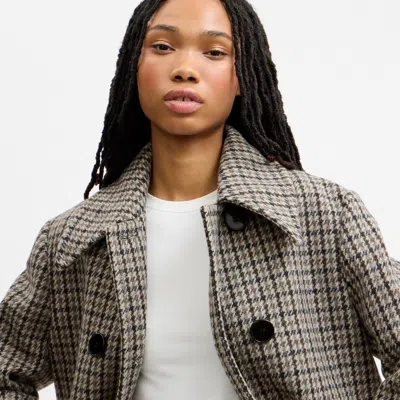 Coach Houndstooth Wool Coat In Black/white Multi
