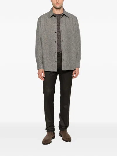 Zegna Herringbone-pattern Shirt Jacket In Gray
