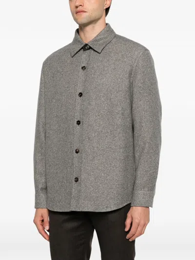 Zegna Herringbone-pattern Shirt Jacket In Gray