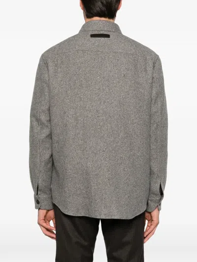 Zegna Herringbone-pattern Shirt Jacket In Gray
