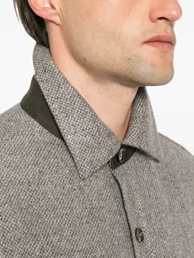 Zegna Herringbone-pattern Shirt Jacket In Gray
