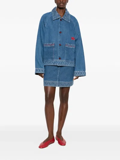 Bode Embroidered Denim Jacket In Blue