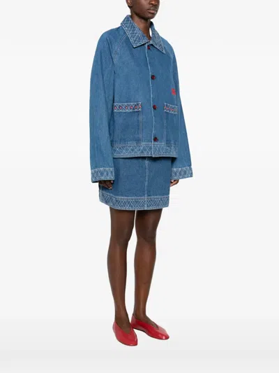 Bode Embroidered Denim Jacket In Blue