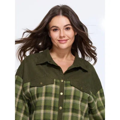 Bloomchic Plaid Corduroy Patchwork Button Down Jacket In Multi