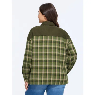 Bloomchic Plaid Corduroy Patchwork Button Down Jacket In Multi