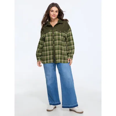 Bloomchic Plaid Corduroy Patchwork Button Down Jacket In Multi