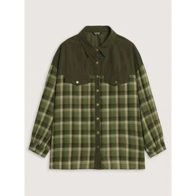Bloomchic Plaid Corduroy Patchwork Button Down Jacket In Multi
