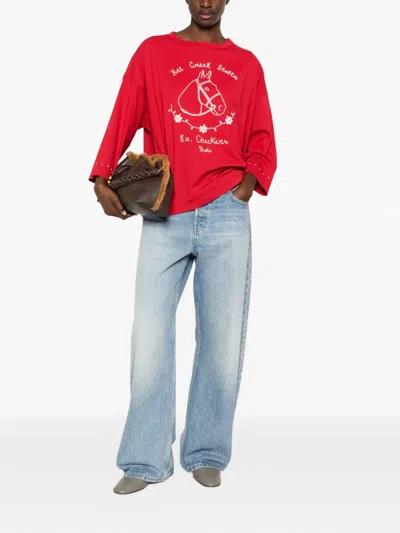 Bode Stables Embroidered T-shirt In Red