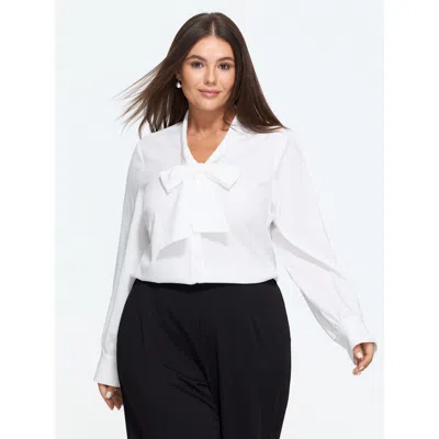 Bloomchic Solid Bow-tie Neckline Blouse In White