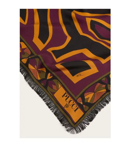 Pucci Mixed Print Silk Stole In Brown