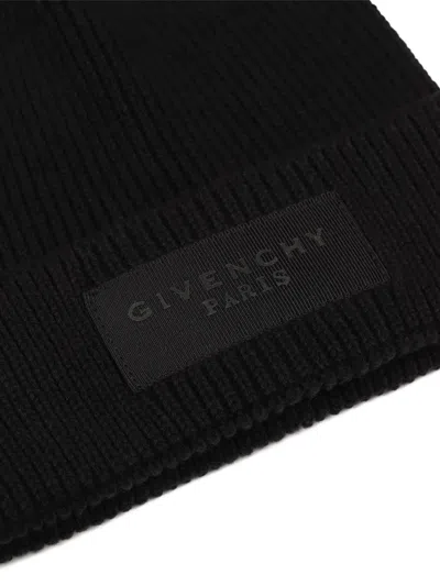 Givenchy Logo-patch Ribbed-knit Beanie Hat In Black