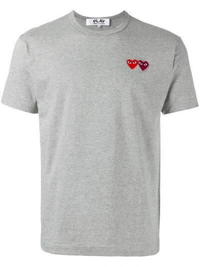 Shop Comme Des Garçons Play Double Heart T-shirt In 3 Grey