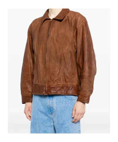 Visvim Front Zipper Leather Jacket In Brown