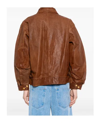 Visvim Front Zipper Leather Jacket In Brown