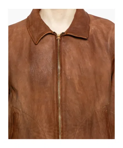 Visvim Front Zipper Leather Jacket In Brown