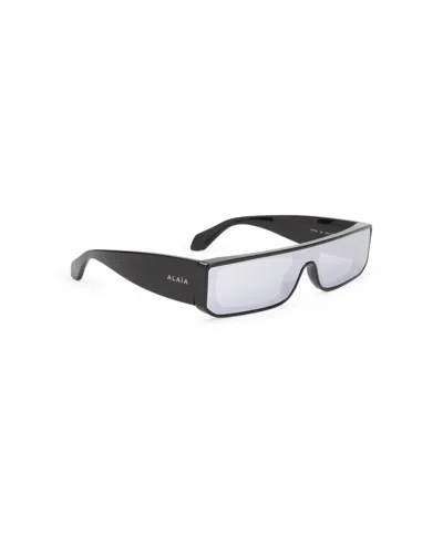 Alaïa Bold Rectangular Mask Sunglasses In White