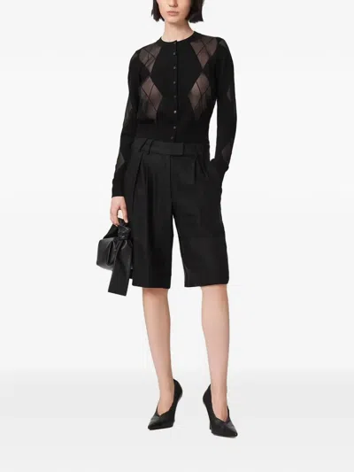 Allsaints Argyle-pattern Mesh-panel Cardigan In Black