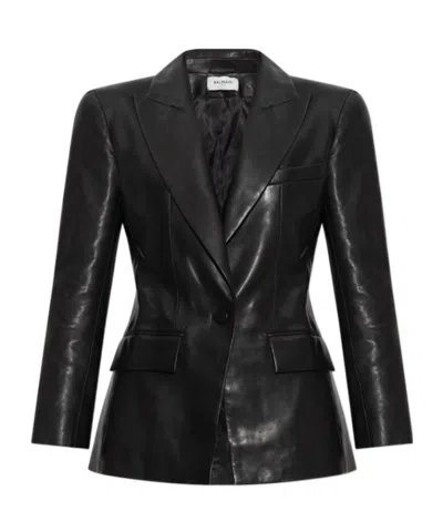 Balmain Structured-shoulder Lambskin Jacket In Black