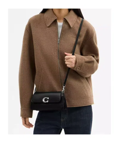 Coach Refined Calf Leather Jet Shoulder Bag In Black