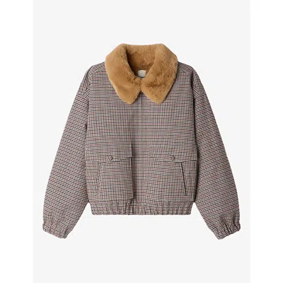 Sandro Checked-pattern Bomber Jacket In Purple