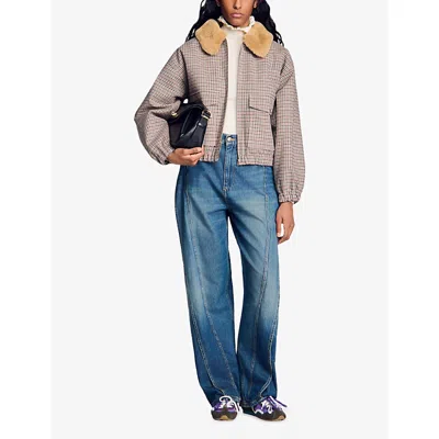 Sandro Checked-pattern Bomber Jacket In Purple