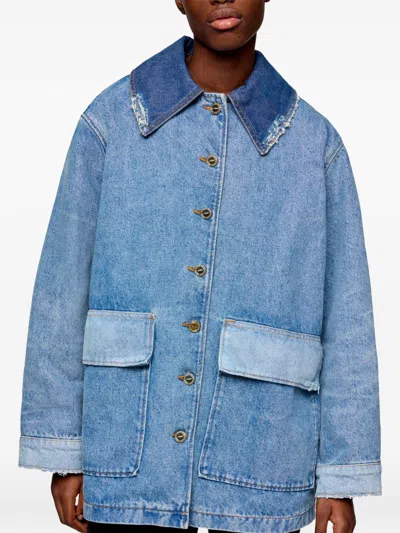 Ganni Patchwork Denim Jacket In Blue