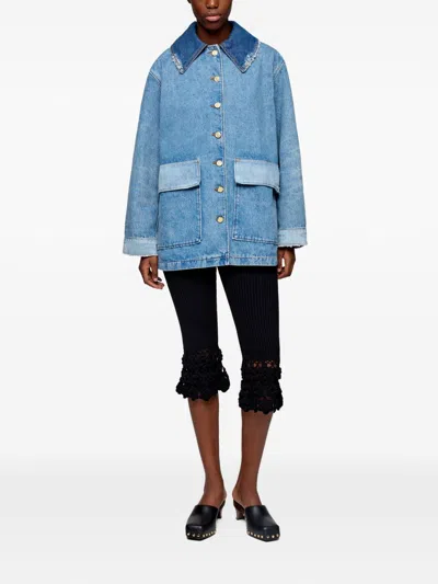 Ganni Patchwork Denim Jacket In Blue