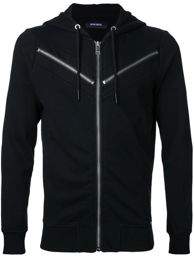 Diesel S-flyer Zipper-detail Cotton-jersey Hoody In Black