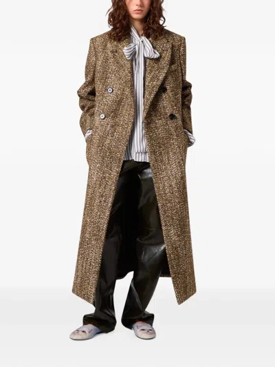 Msgm Double-breasted Coat In Brown