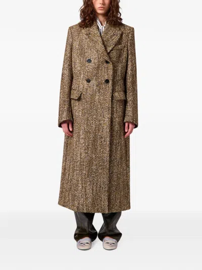 Msgm Double-breasted Coat In Brown