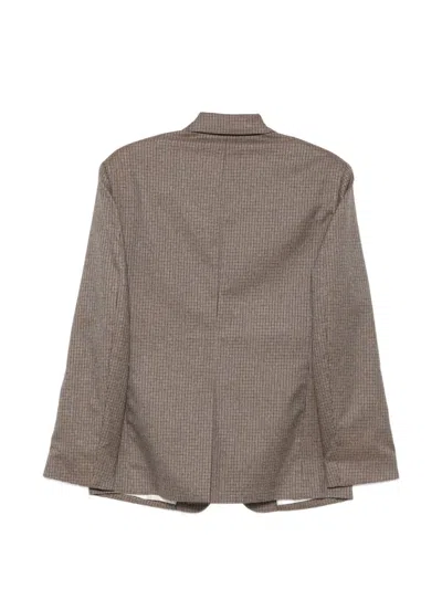 Msgm Houndstooth Single-breasted Jacket In Brown