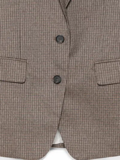 Msgm Houndstooth Single-breasted Jacket In Brown