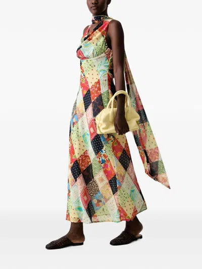 Never Fully Dressed Patchwork Cowl-neck Maxi Dress In Multi