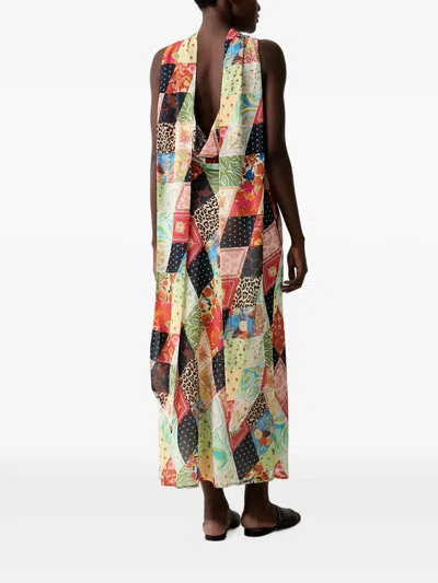 Never Fully Dressed Patchwork Cowl-neck Maxi Dress In Multi