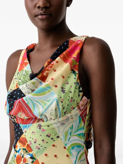 Never Fully Dressed Patchwork Cowl-neck Maxi Dress In Multi