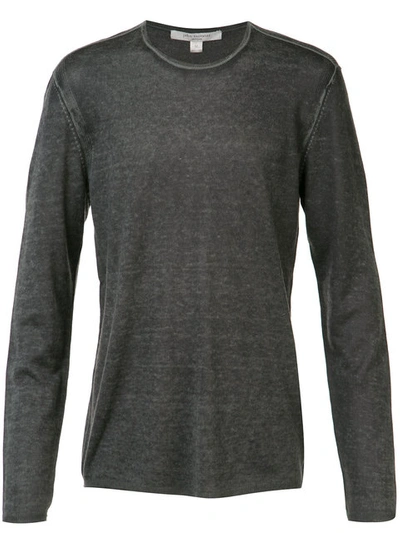 John Varvatos Reverse Print Long Sleeve Sweater In Carbon Grey