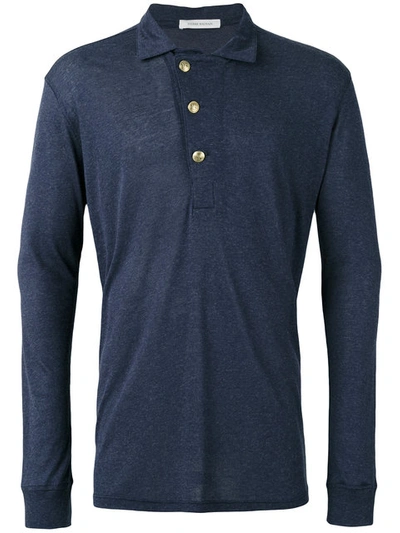 Pierre Balmain Long Sleeve Polo Top In Dark Blue