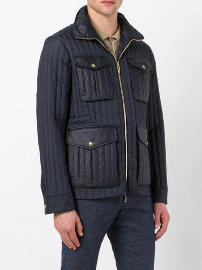 Shop Moncler Zip Up Padded Jacket In Blue