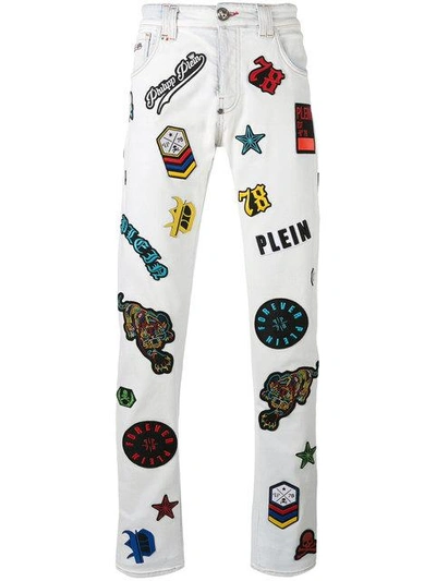 Shop Philipp Plein Embroidered Patch Jeans
