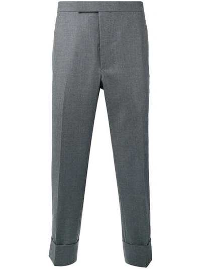Thom Browne Classic Backstrap Side Tab Wool Trousers In Grey