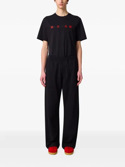 Msgm Logo-embroidered Drawstring Track Pants In Black
