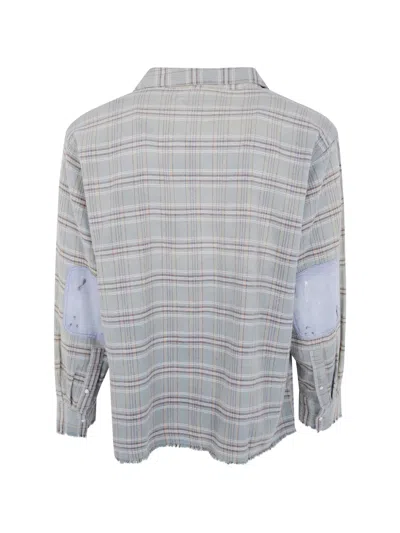 Found Plaid-check Distressed-patch Shirt In Blue
