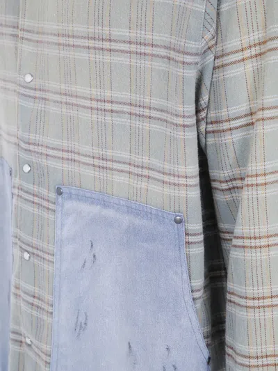 Found Plaid-check Distressed-patch Shirt In Blue