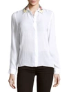 ALICE AND OLIVIA Saira Embroidered-Collar Solid Shirt