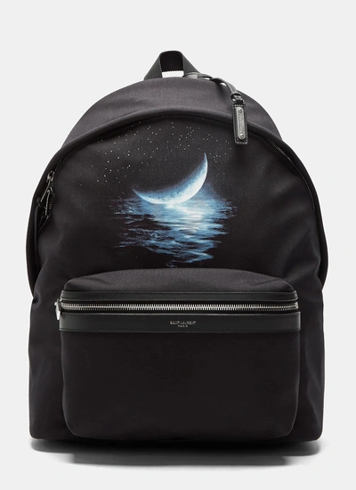 Saint Laurent City Moonlight Backpack In Black, White And Grey