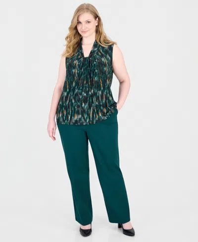 Kasper Plus Size Knot Front Printed Blouse In Multi